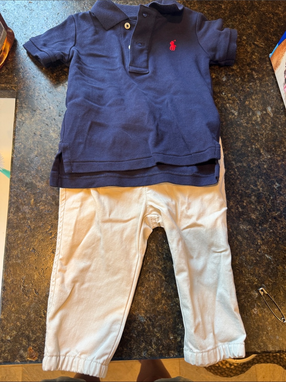 Baby Ralph Lauren Navy Polo with Red Pony & Cream Pants